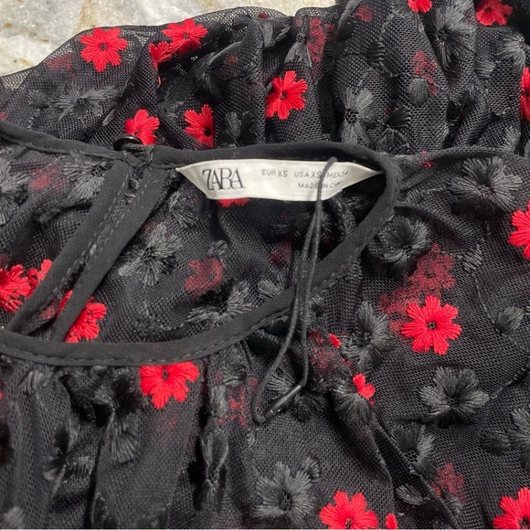 NEW Zara Oversized Floral Embroidered Sheer Dress Black Red Bloggers Favorite - Picture 2 of 13